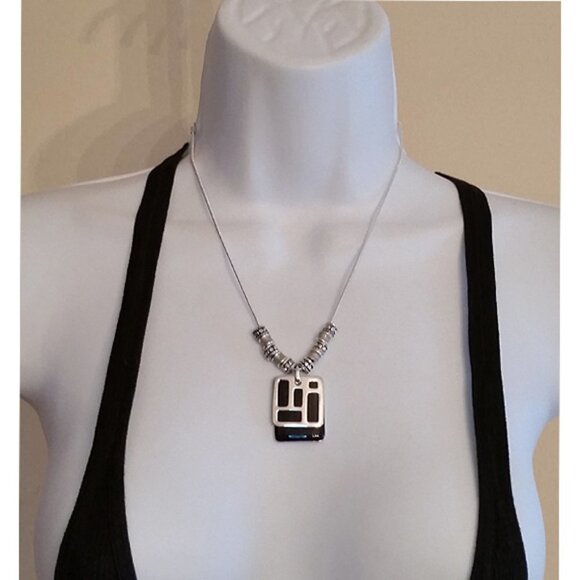 Bundle lot 2 toggle Lia Sophia and Croft geometric enamel necklaces cord & chain - Picture 3 of 5